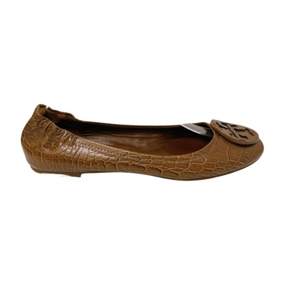 Tory Burch Embossed Leather Slip On Flats Tan - Picture 1 of 7